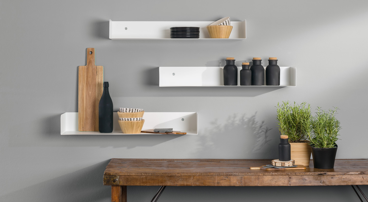 white metal kitchen wall shelf